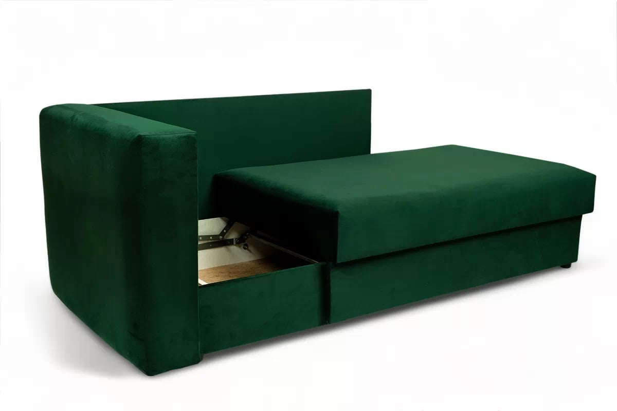 Rozkládací válenda s úložným prostorem Maciek pravá - zelená Velluto 10 Dětská pohovka/postel pravá strana rozkládací s úložným prostorem Maciek - Zelený samet Velluto 10