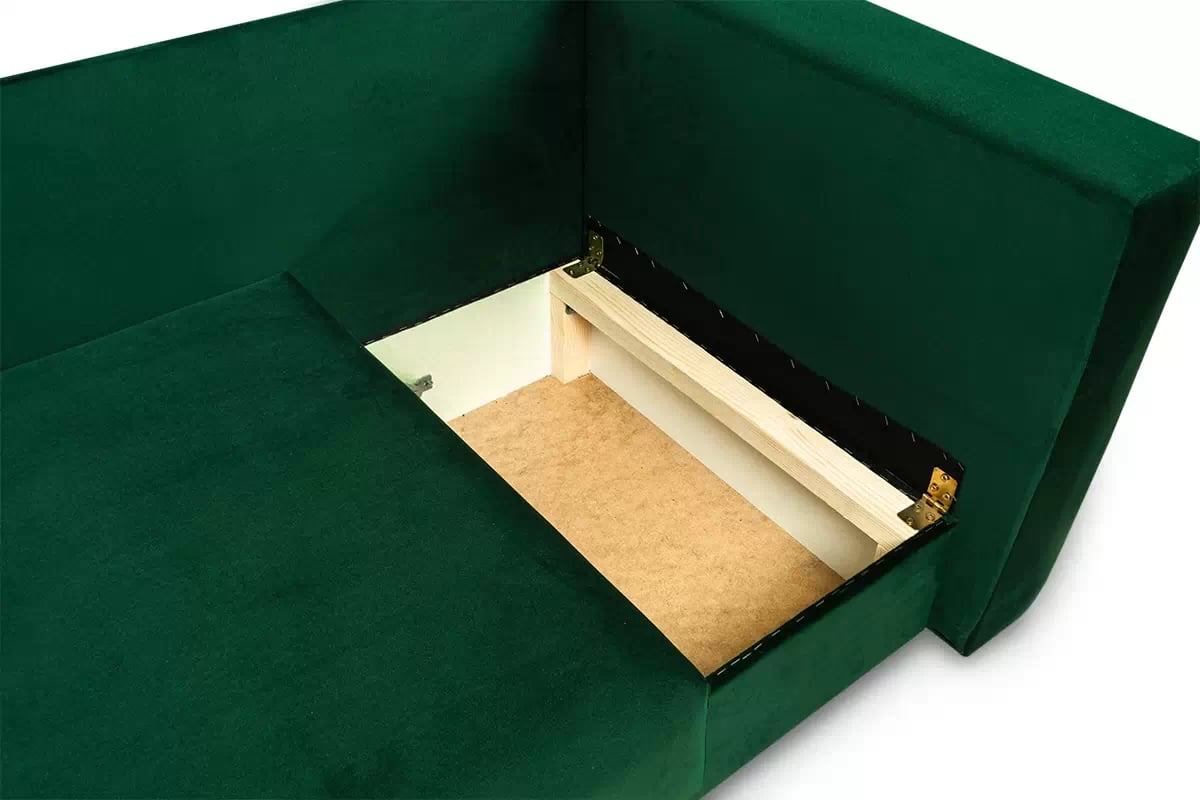 Rozkladacie jednolôžko Maciek ľavostranné s úložným priestorom - zelený velúr Velluto 10 Detská pohovka/posteľ Ľavá strana rozkladany s úložným priestorom Maciek - Zelený zamat Velluto 10