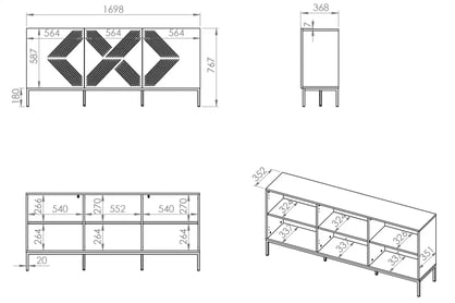 Komoda Pingli 02 170 cm - bílý mat / černý rošt Komoda Pingli 02 - 170 cm - Bílý mat / Černý Rošt