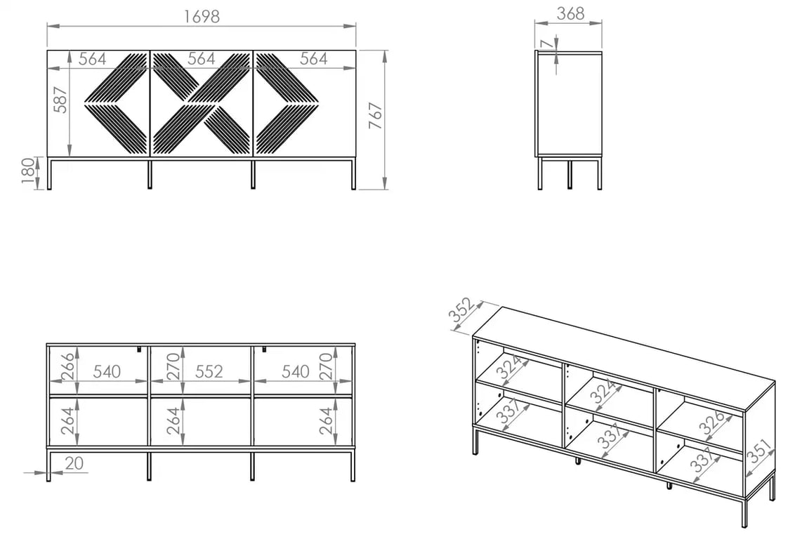 Komoda Pingli 02 170 cm - bílý mat / černý rošt Komoda Pingli 02 - 170 cm - Bílý mat / Černý Rošt