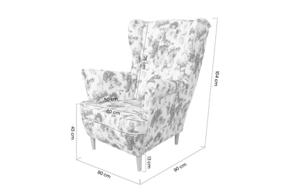 Křeslo ušák Vilano s podnožkou - květinový vzor Coral Wm-82 / nožky wenge Křeslo Ušák Vilano z podnozkiem - potahová látka drukowana w kwiaty Coral WM 82 / Nohy Venge 