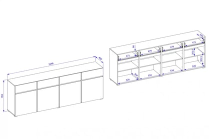 Komoda Cross 25 se zásuvkami 225 cm - dub wotan / černá Komoda Cross 25 s zásuvkami 225 cm - Dub wotan / Černý