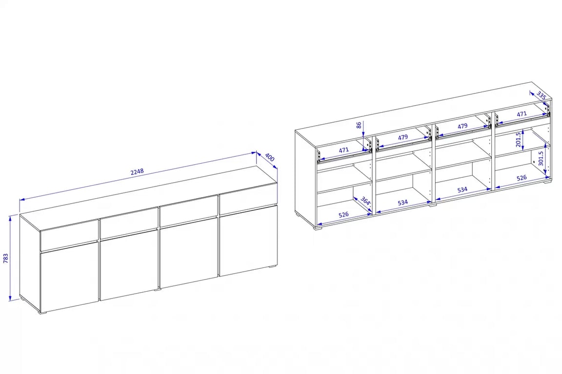 Komoda Cross 25 se zásuvkami 225 cm - dub wotan / černá Komoda Cross 25 s zásuvkami 225 cm - Dub wotan / Černý