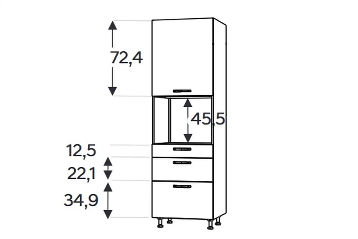 Vysoká kuchyňská skříňka Kammono F11 SDPK60SS3 se zásuvkami pro zabudování kompaktní trouby 	KAMMONO F11 SDPK60SS3 - regál kuchenny s zásuvkami do zabudowy piekarnika kompaktowego