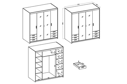 Skříň Lena 4D6S se zásuvkami a zrcadlem 176 cm - dub lefkas skříň Lena 4D6S s zásuvkami i zrcadlem 176 cm - Dub Lefkas