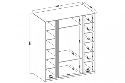 Skriňa Sansi 2F2L3S so zásuvkami i zrkadlom 200 cm - čierny / Dub evoke Skriňa Kaja 2F2L3S so zásuvkami i zrkadlom 200 cm - Čierny / Dub evoke