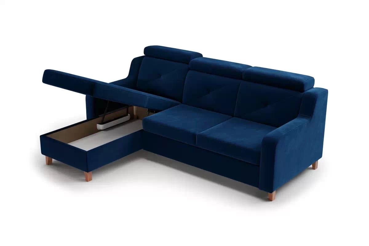 Rohová sedačka Laksaro s rozkladom ľavostranná - modrý zamat Trinity 31 Rohová sedacia súprava Ľavá strana s funkciou spania Laksaro - Modrý zamat Trinity 31