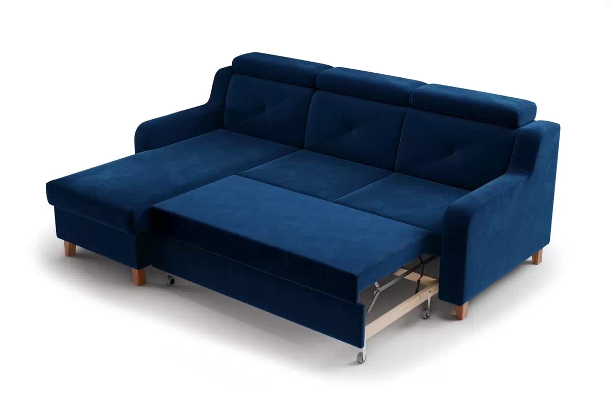 Rohová sedačka Laksaro s rozkladom ľavostranná - modrý zamat Trinity 31 Rohová sedacia súprava Ľavá strana s funkciou spania Laksaro - Modrý zamat Trinity 31