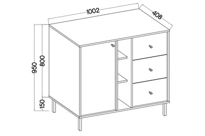 Komoda Lotina II 100 cm 1F3S se zásuvkami - grafitová černá / zlaté nožky Komoda Lotina II 1F3S se zásuvkami 100 cm - černá grafit / zlaté Nohy