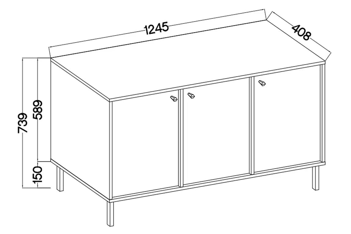 Komoda Lotina II 125 cm 3F - grafitová černá / zlaté nožky Komoda Lotina II 3F - 125 cm - černá grafit / zlaté Nohy