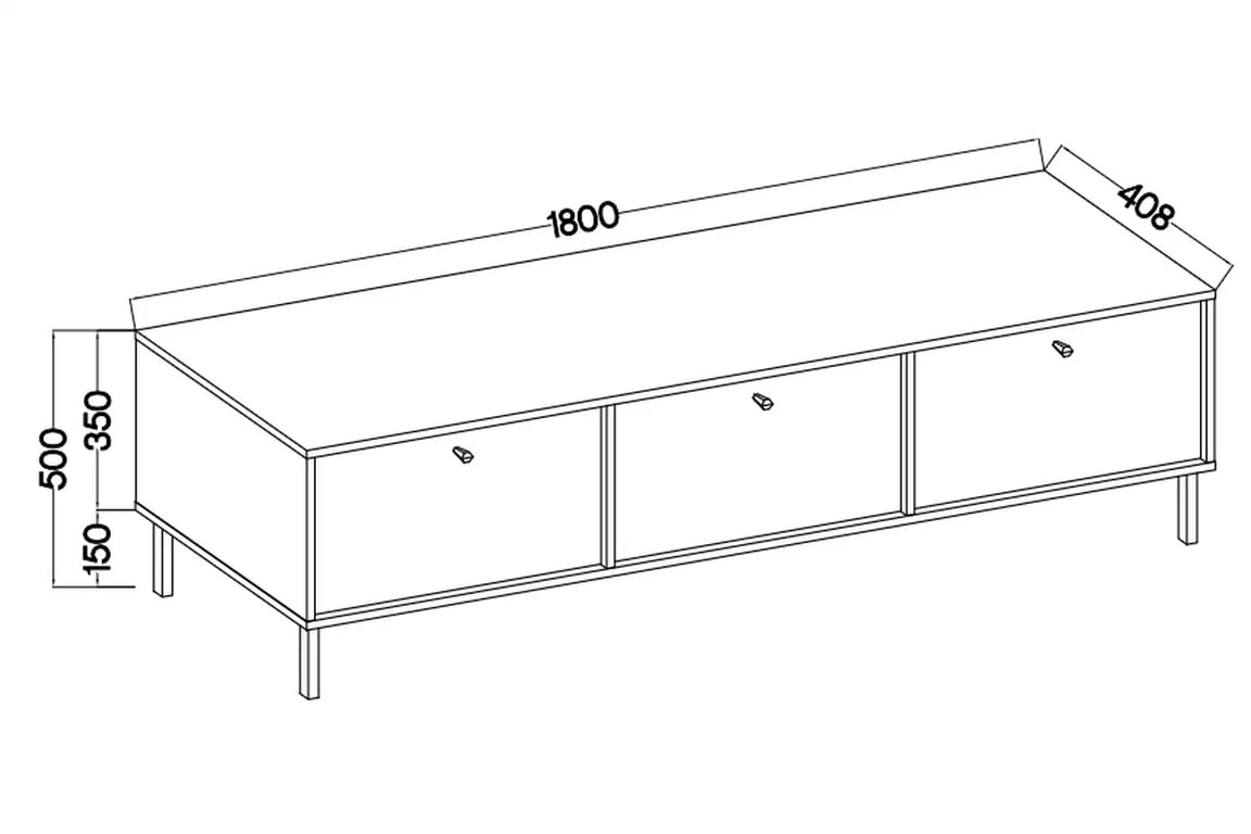 TV stolík Lotina II 3K - 180 cm - čierny grafit / zlaté nožičky TV skrinka Lotina II 3K - 180 cm - Čierny grafit / zlote nožičky