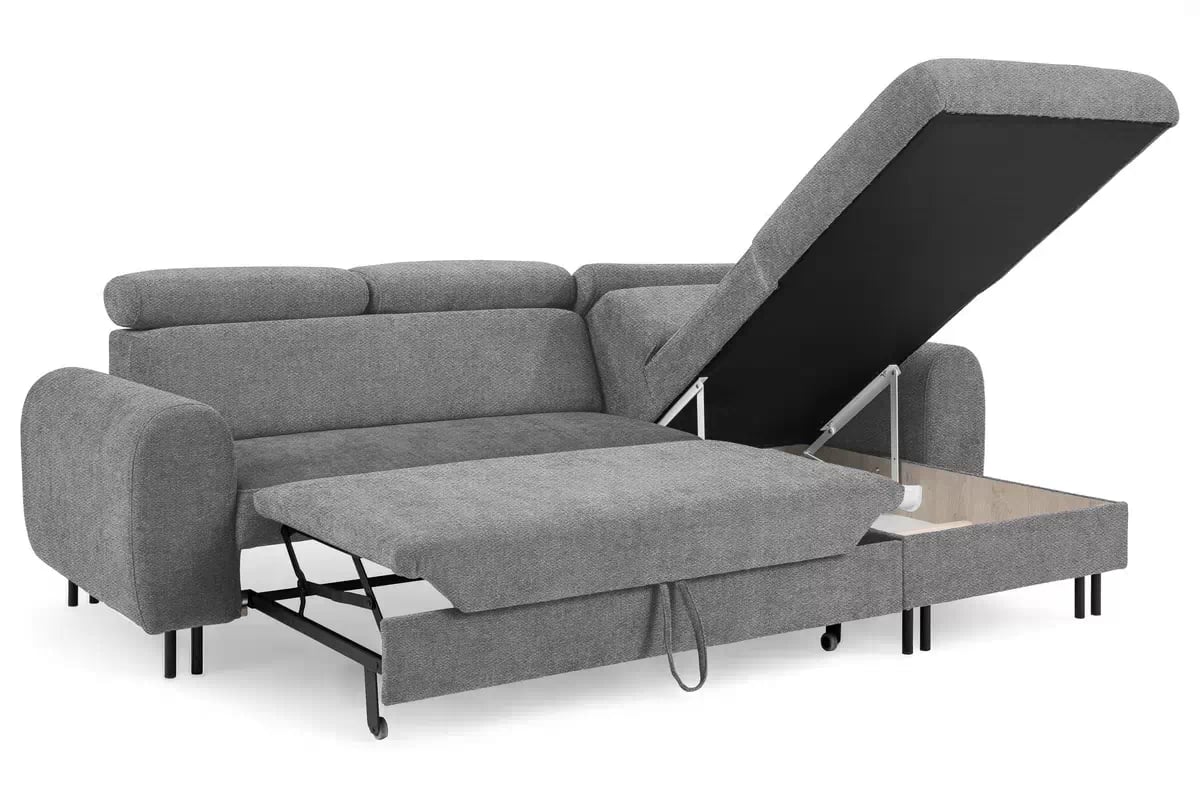 Rohová sedacia súprava Porto pravá s funkciou spania - sivý šenil Retro Bliss 90 / čierne nožičky Rohová sedacia súprava s funkciou spania Porto pravá strana - šedý / šenil / Retro Bliss 90 / čierny nozki