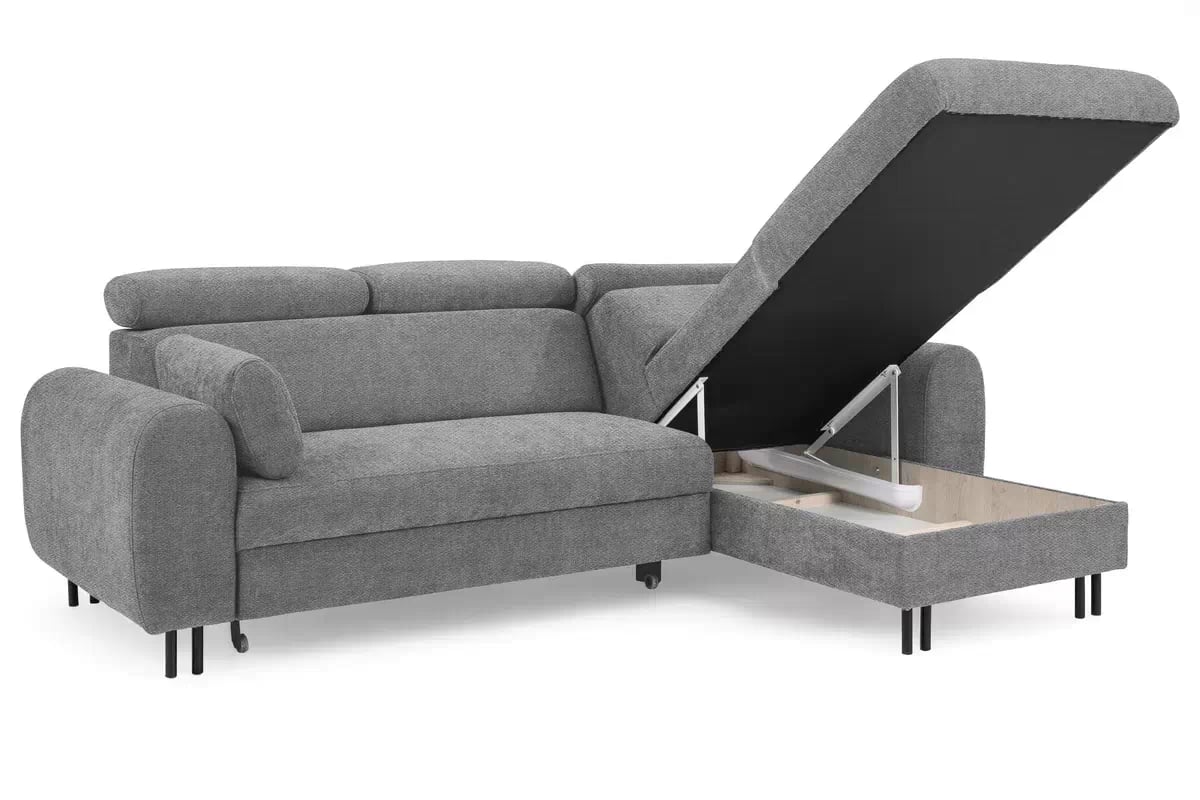 Rohová sedacia súprava Porto pravá s funkciou spania - sivý šenil Retro Bliss 90 / čierne nožičky Rohová sedacia súprava s funkciou spania Porto pravá strana - šedý / šenil / Retro Bliss 90 / čierny nozki