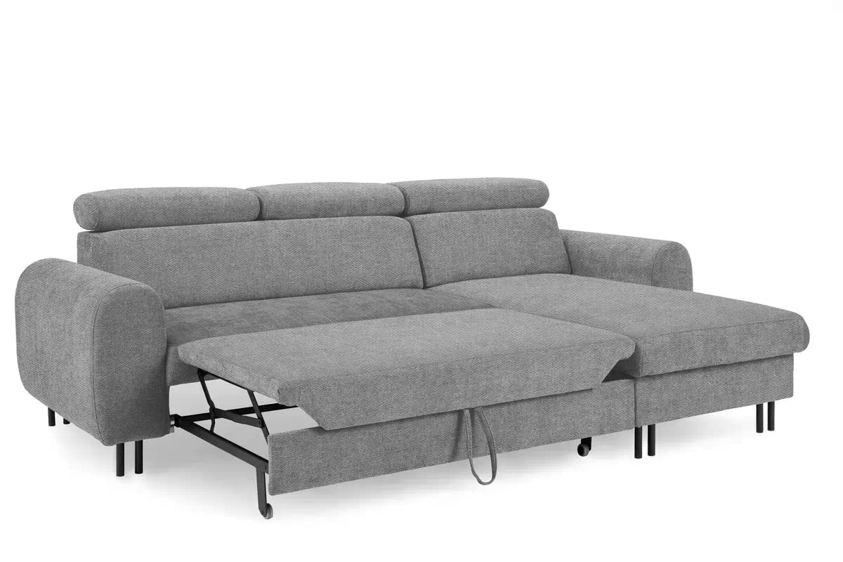 Rohová sedacia súprava Porto pravá s funkciou spania - sivý šenil Retro Bliss 90 / čierne nožičky Rohová sedacia súprava s funkciou spania Porto pravá strana - šedý / šenil / Retro Bliss 90 / čierny nozki