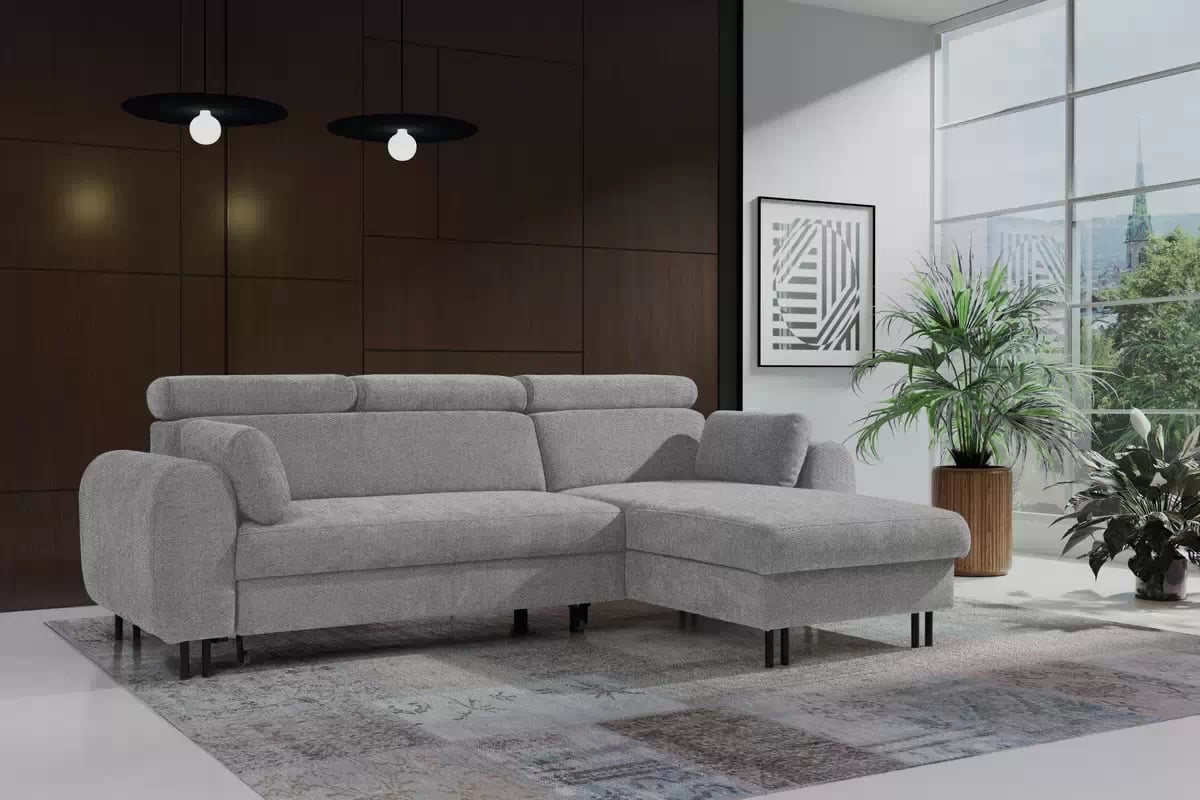 Rohová sedacia súprava Porto pravá s funkciou spania - sivý šenil Retro Bliss 90 / čierne nožičky Rohová sedacia súprava s funkciou spania Porto pravá strana - šedý / šenil / Retro Bliss 90 / čierny nozki
