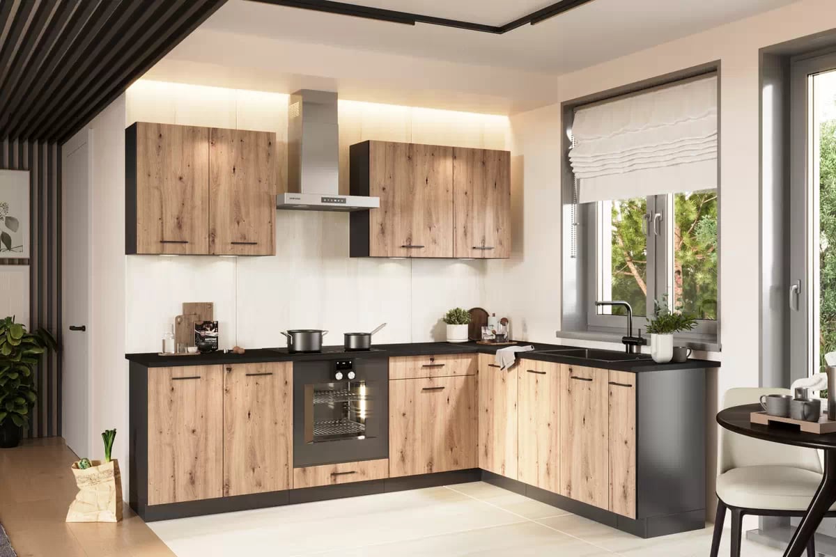 Vysoký sloupek Anika D60 PK/2133 - pro vestavnou troubu - 2dveřový - dub artisan / grafit vysoká skříňka kuchenny do zabudowy piekarnika Anika D60 PK/2133 - dub artisan / grafit