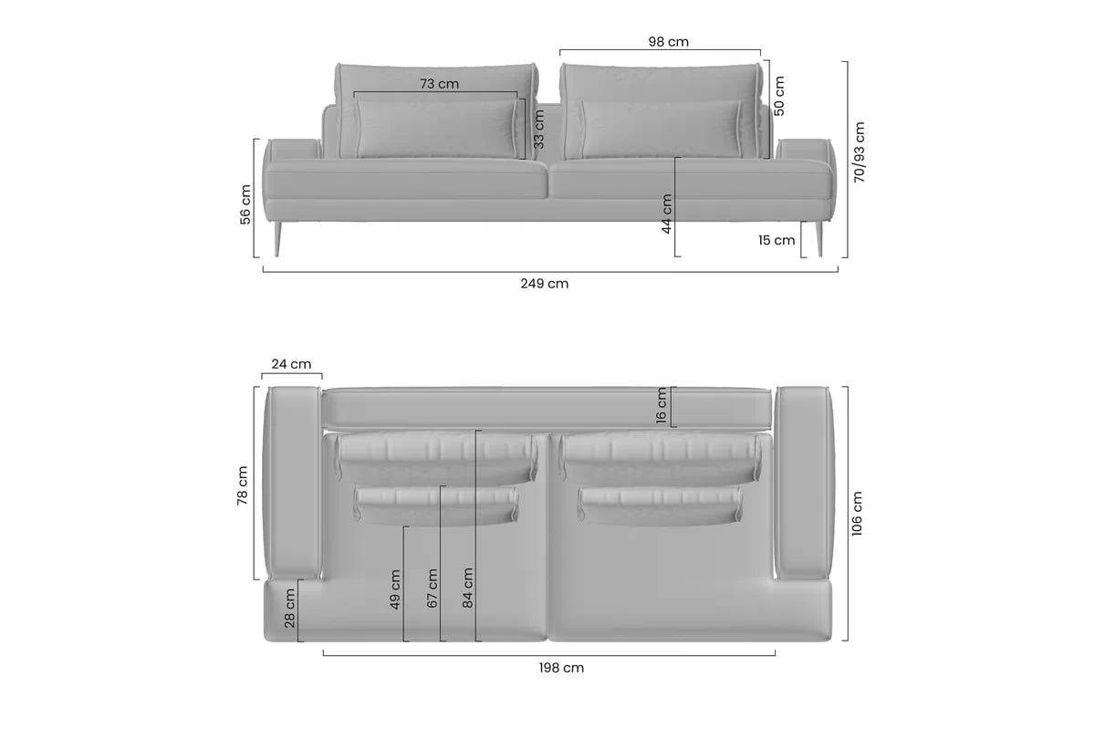 Pohovka Nicole - šedý šenil Perfect Harmony 85 / čierne nožičky Pohovka do obývacej izby Nicole - šedý šenil Perfect Harmony 85 /nožičky čierny