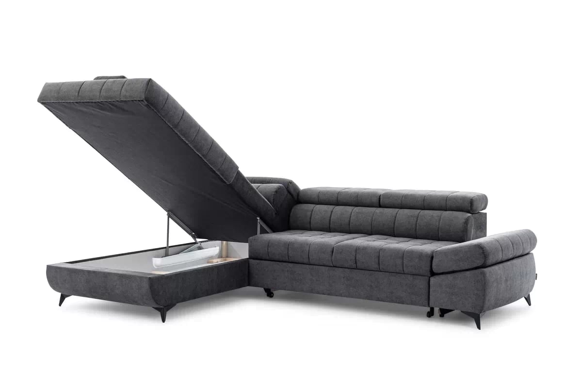 Rozkladacia rohová sedacia súprava Valoris L ľavá - grafitový vodoodpudivý zamat Zetta 305 Rohová sedacia súprava Ľavá strana Valoris L s funkciou spania - Grafitový zamat hydrofobowy Zetta 305