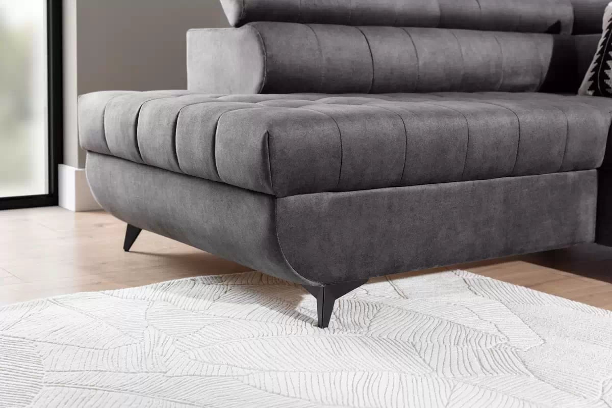 Rozkladacia rohová sedacia súprava Valoris L ľavá - grafitový vodoodpudivý zamat Zetta 305 Rohová sedacia súprava Ľavá strana Valoris L s funkciou spania - Grafitový zamat hydrofobowy Zetta 305