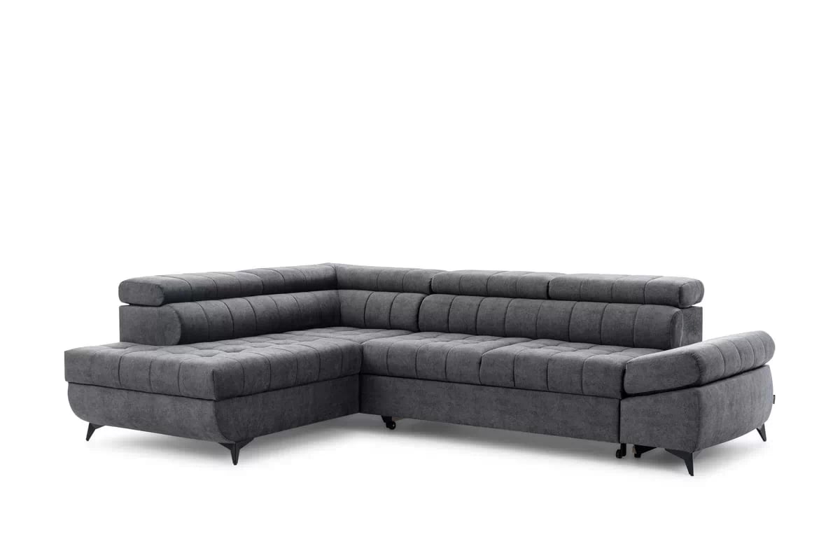 Rozkladacia rohová sedacia súprava Valoris L ľavá - grafitový vodoodpudivý zamat Zetta 305 Rohová sedacia súprava Ľavá strana Valoris L s funkciou spania - Grafitový zamat hydrofobowy Zetta 305