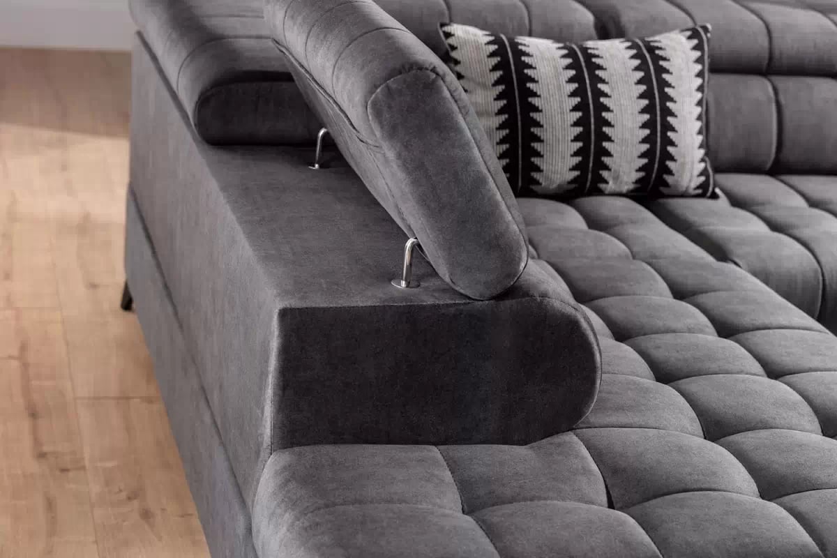 Rozkladacia rohová sedacia súprava Valoris L ľavá - grafitový vodoodpudivý zamat Zetta 305 Rohová sedacia súprava Ľavá strana Valoris L s funkciou spania - Grafitový zamat hydrofobowy Zetta 305