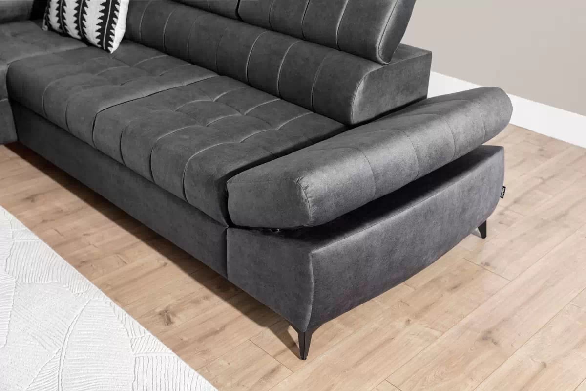 Rozkladacia rohová sedacia súprava Valoris L ľavá - grafitový vodoodpudivý zamat Zetta 305 Rohová sedacia súprava Ľavá strana Valoris L s funkciou spania - Grafitový zamat hydrofobowy Zetta 305