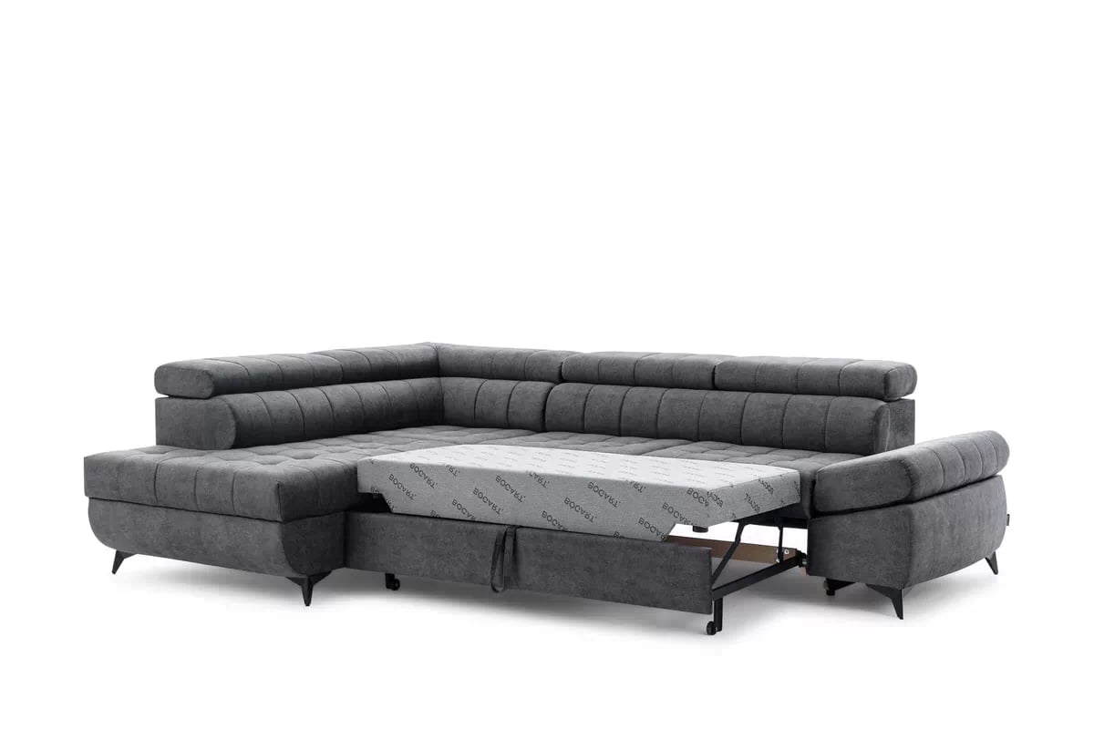 Rozkladacia rohová sedacia súprava Valoris L ľavá - grafitový vodoodpudivý zamat Zetta 305 Rohová sedacia súprava Ľavá strana Valoris L s funkciou spania - Grafitový zamat hydrofobowy Zetta 305