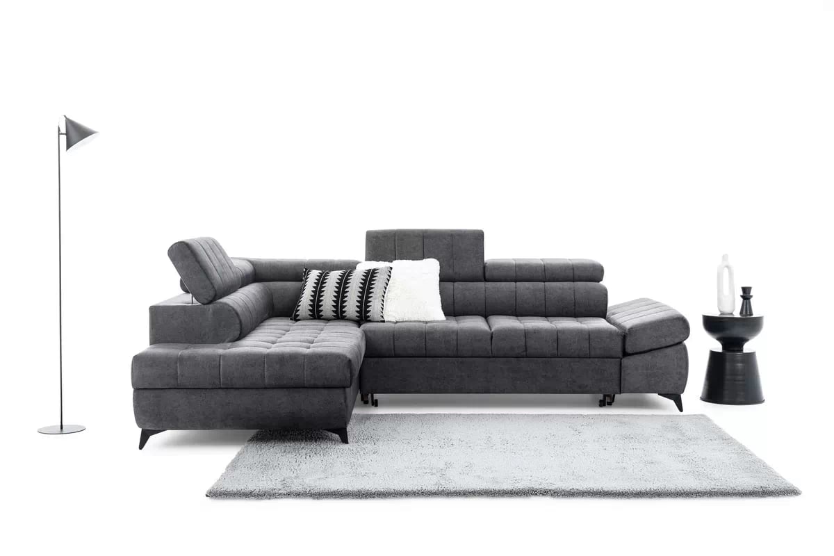 Rozkladacia rohová sedacia súprava Valoris L ľavá - grafitový vodoodpudivý zamat Zetta 305 Rohová sedacia súprava Ľavá strana Valoris L s funkciou spania - Grafitový zamat hydrofobowy Zetta 305