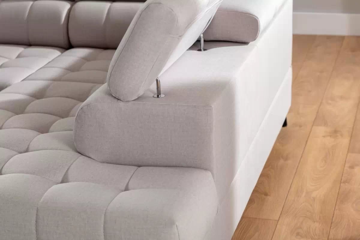 Rozkládací rohová sedací souprava Elarias L pravá - béžová látka Maya 01 Rohová sedací souprava pravá rozkládací Elarias L - béžová potahová látka Maya 01