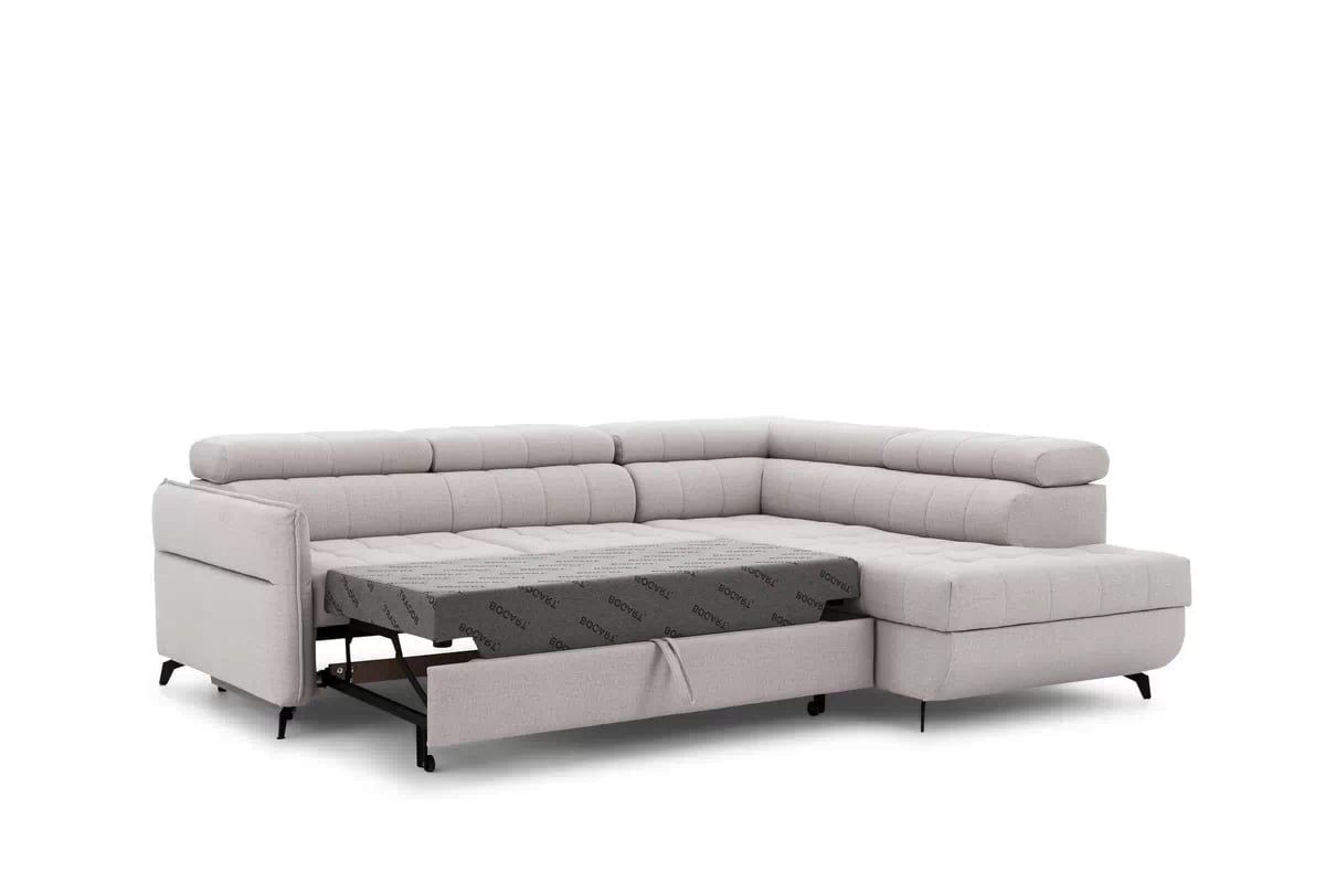 Rozkládací rohová sedací souprava Elarias L pravá - béžová látka Maya 01 Rohová sedací souprava pravá rozkládací Elarias L - béžová potahová látka Maya 01