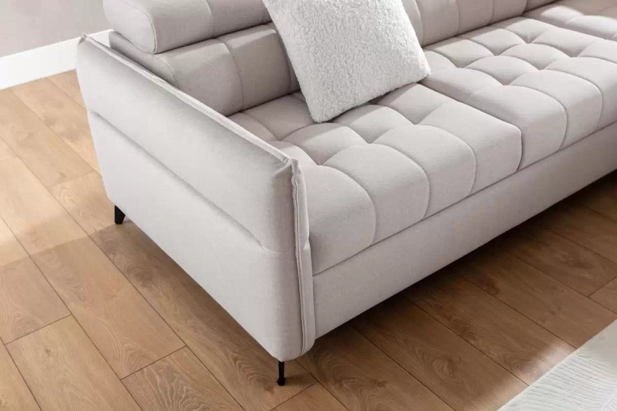 Rozkládací rohová sedací souprava Elarias L pravá - béžová látka Maya 01 Rohová sedací souprava pravá rozkládací Elarias L - béžová potahová látka Maya 01