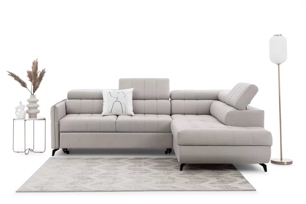 Rozkládací rohová sedací souprava Elarias L pravá - béžová látka Maya 01 Rohová sedací souprava pravá rozkládací Elarias L - béžová potahová látka Maya 01