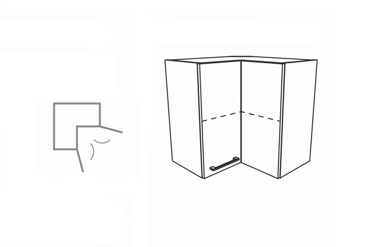 Závěsná rohová kuchyňská skříňka Kammono F11 WRP65x65/100 dvoudveřová Skříňka kuchyňská závěsná Kammono F11 WRP65x65/100 rohová dvoudveřová