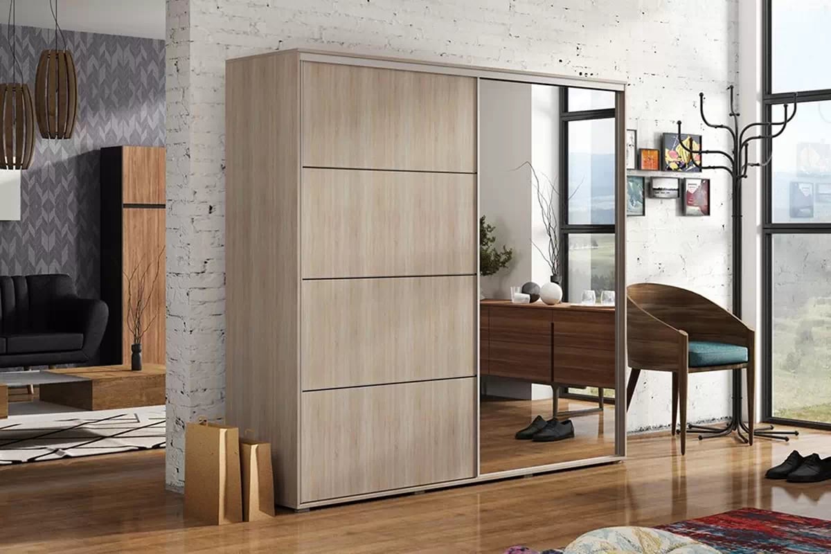Skriňa s posuvnými dverami Mika A12 z zrkadlom 200 cm - Dub sonoma - Limitovaná ponuka Skriňa s posuvnými dverami Mika A12 z zrkadlom 200 cm - Dub sonoma