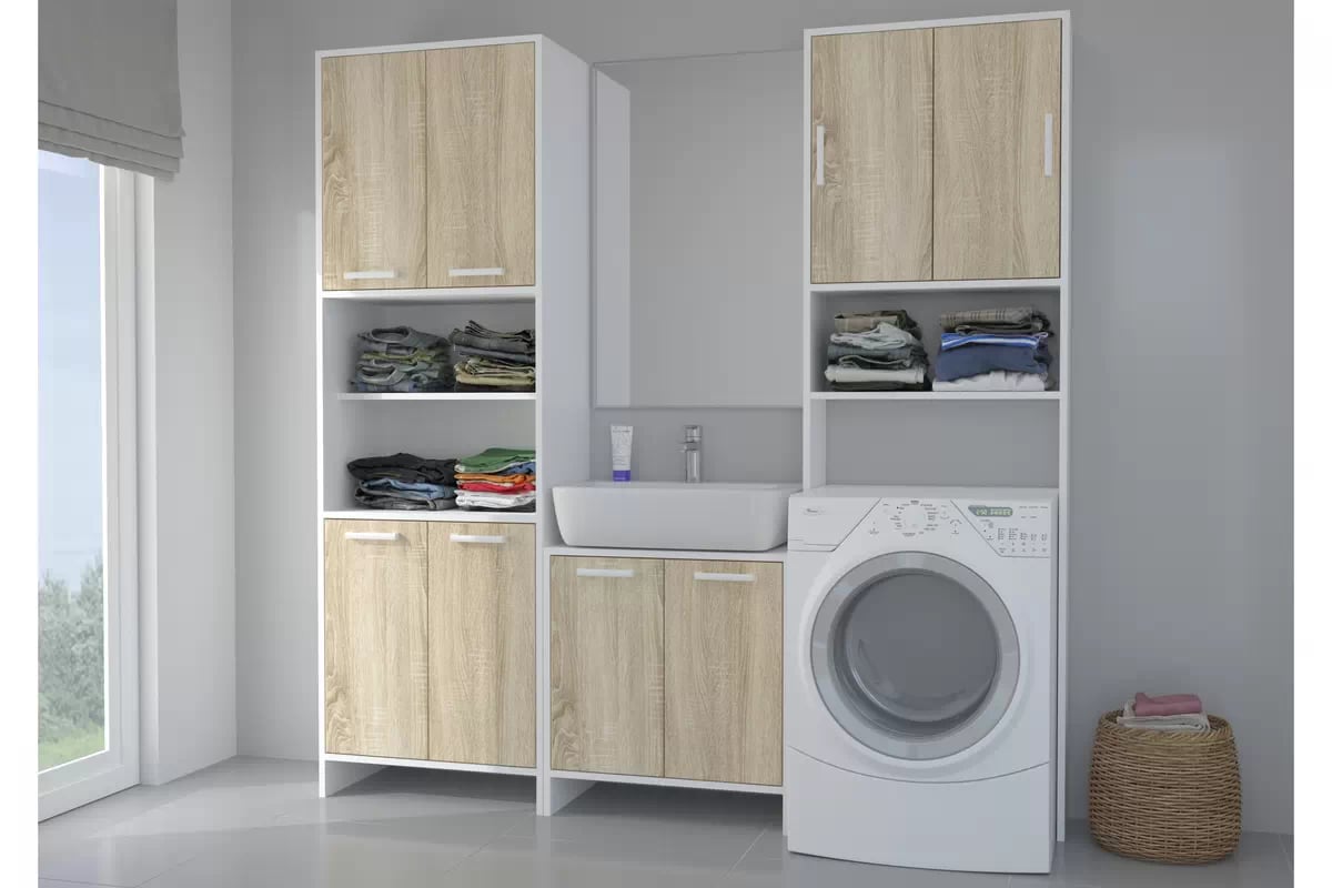 Kúpeľňový regál Lemia 60 cm nad práčku - dub sonoma / biela regál lazienkowy Lemia 60 cm nad pralke - Dub sonoma / Biely