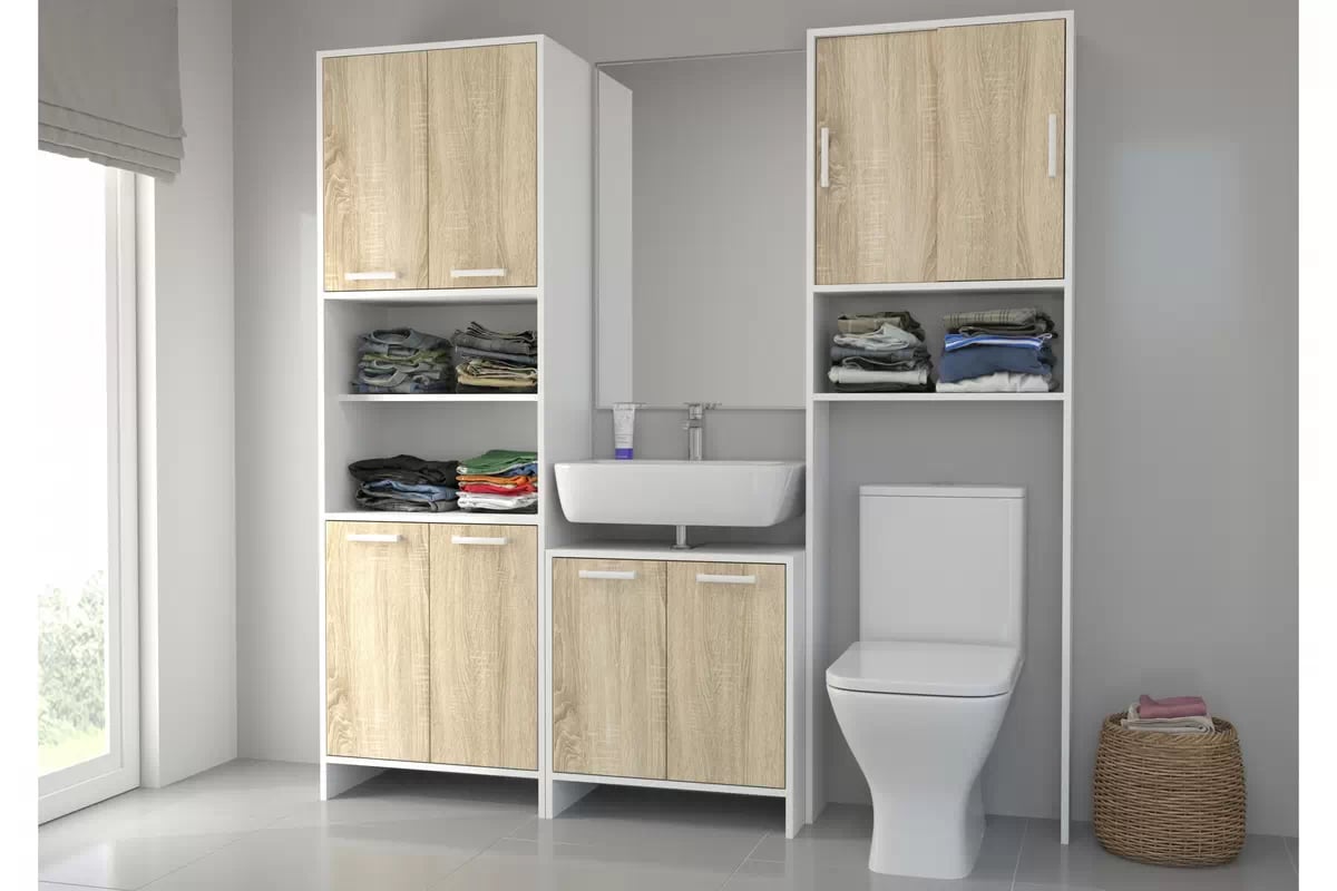 Kúpeľňový regál Lemia 60 cm nad práčku - dub sonoma / biela regál lazienkowy Lemia 60 cm nad pralke - Dub sonoma / Biely