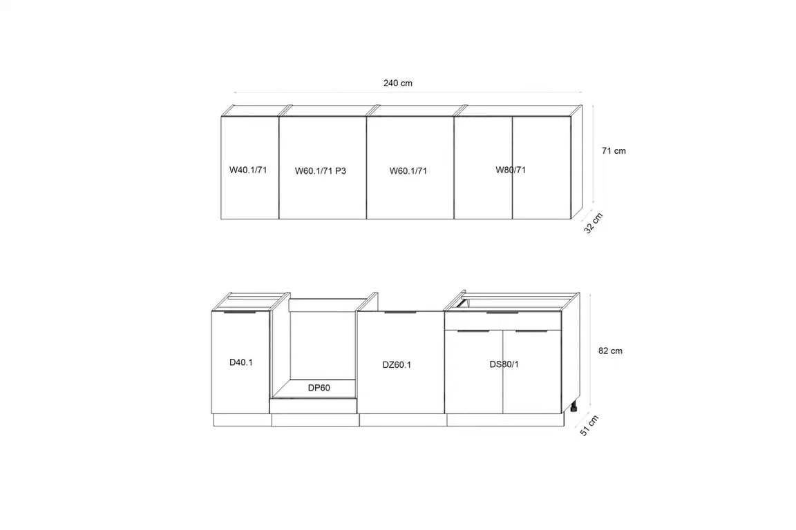 Kuchynská linka Ilandia 240cm s bielym digestorom - biely mat Komplet nábytku kuchynského Ilandia 240cm z bialym okapem - biely mat