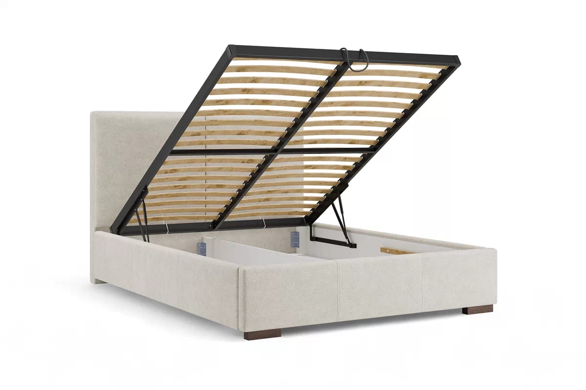 Čalouněná postel Lektis 180x200 s roštem a úložným prostorem - béžová látka Maya 03 / nohy wenge Postel čalouněné Lektis 180x200 ze stelazem a úložným prostorem - béžová potahová látka snadno čistitelný Maya 03 / Nohy dřevěná wenge
