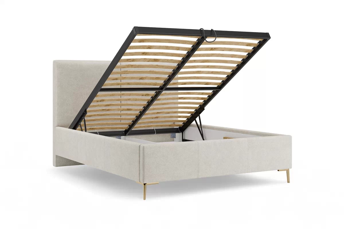 Čalouněná postel Lektis 140x200 s roštem a úložným prostorem - zlaté kovové nohy Postel čalouněné Lektis 140x200 ze stelazem a úložným prostorem - Nohy kovové zlaté