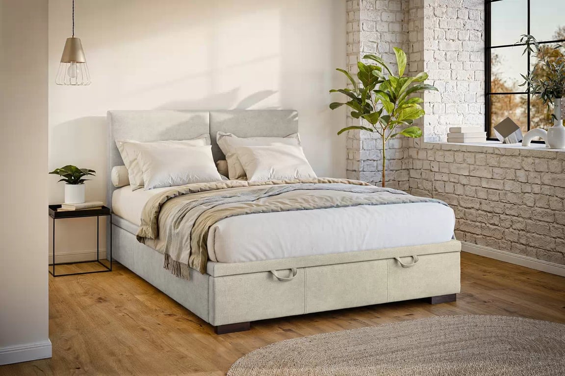 Čalouněná boxspring postel Lektis 140x200 s úložným prostorem - béžová látka Maya 03 / nohy wenge Postel boxspring Lektis 140x200 s úložným prostorem- béžová potahová látka snadno čistitelný Maya 03 / Nohy dřevěná wenge