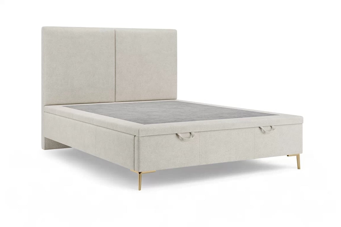 Čalouněná boxspring postel Lektis 160x200 s úložným prostorem - zlaté kovové nohy  Postel boxspring Lektis 160x200 s úložným prostorem- Nohy kovové zlaté