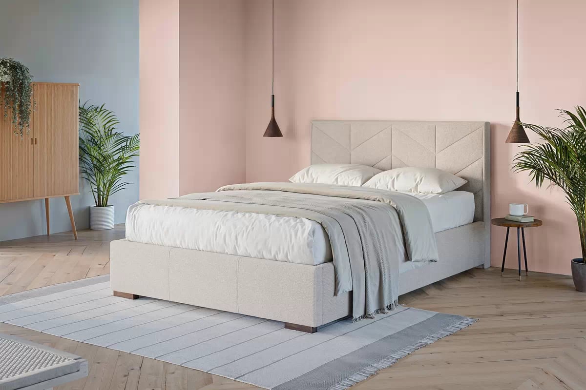 Čalouněná posteľ Lindi 160x200 ze stelazem – béžový šenil Perfect Harmony 02 / nožičky Venge Posteľ čalouněné Lindi ze stelazem - béžový šenil Perfect Harmony 02 / nožičky Venge