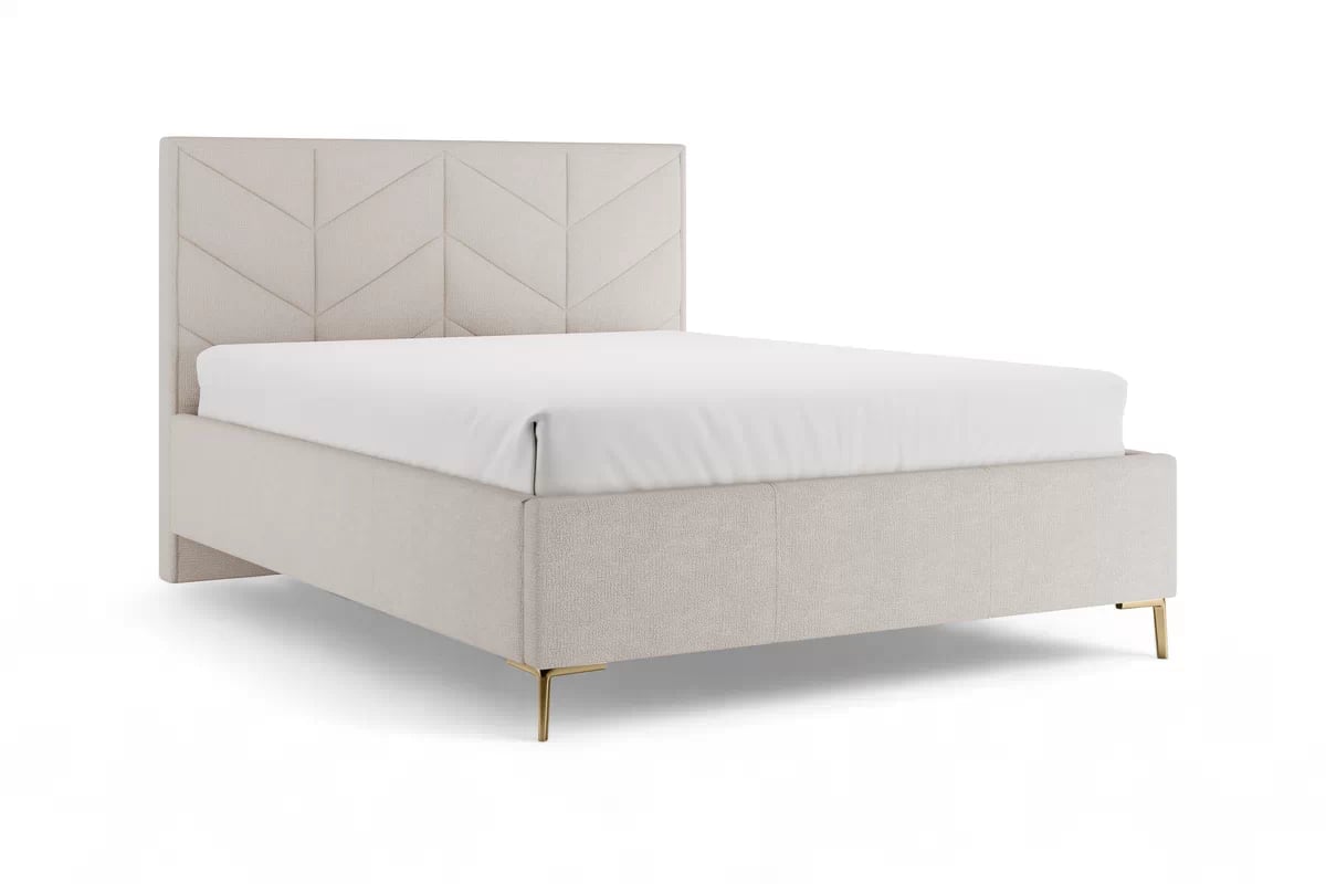 Čalouněná posteľ Lindi 160x200 s roštom – béžový šenil Perfect Harmony 02 / nožičky zlote Posteľ čalouněné Lindi 160x200 ze stelazem - béžový šenil Perfect Harmony 02 / nožičky zlote