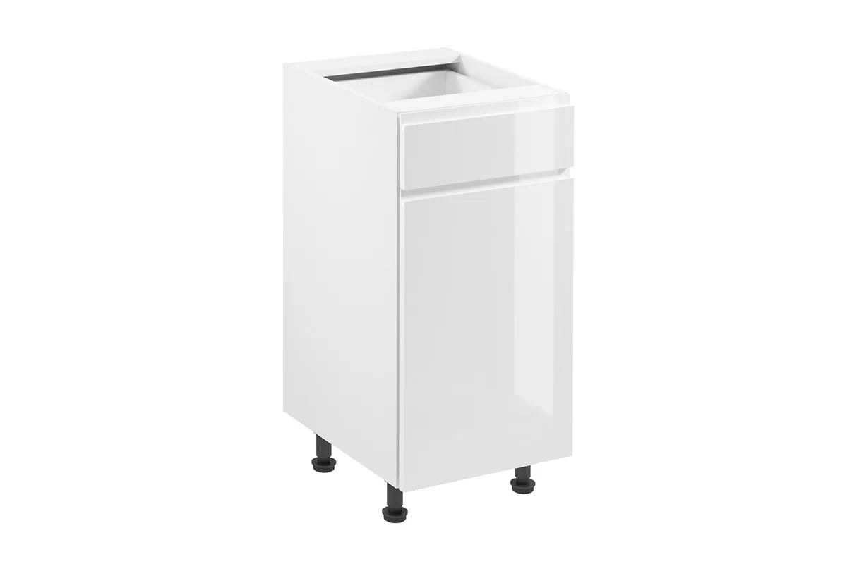 Spodní kuchyňská skříňka Aspen D40S1 jednodveřová se zásuvkou – bílý lesk Skříňka kuchyňská z jedna szuflada Aspen D40S1 - bílý lesk