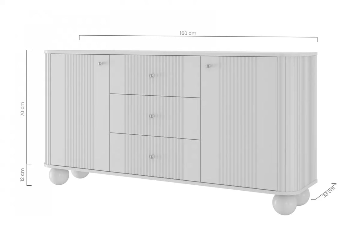 Komoda Versper 160 cm - kašmírová / dekor ořech / černé úchytky / kulaté nohy kašmír Komoda se zásuvkami Versper 160 cm - kašmír / ořech / černá Úchytky