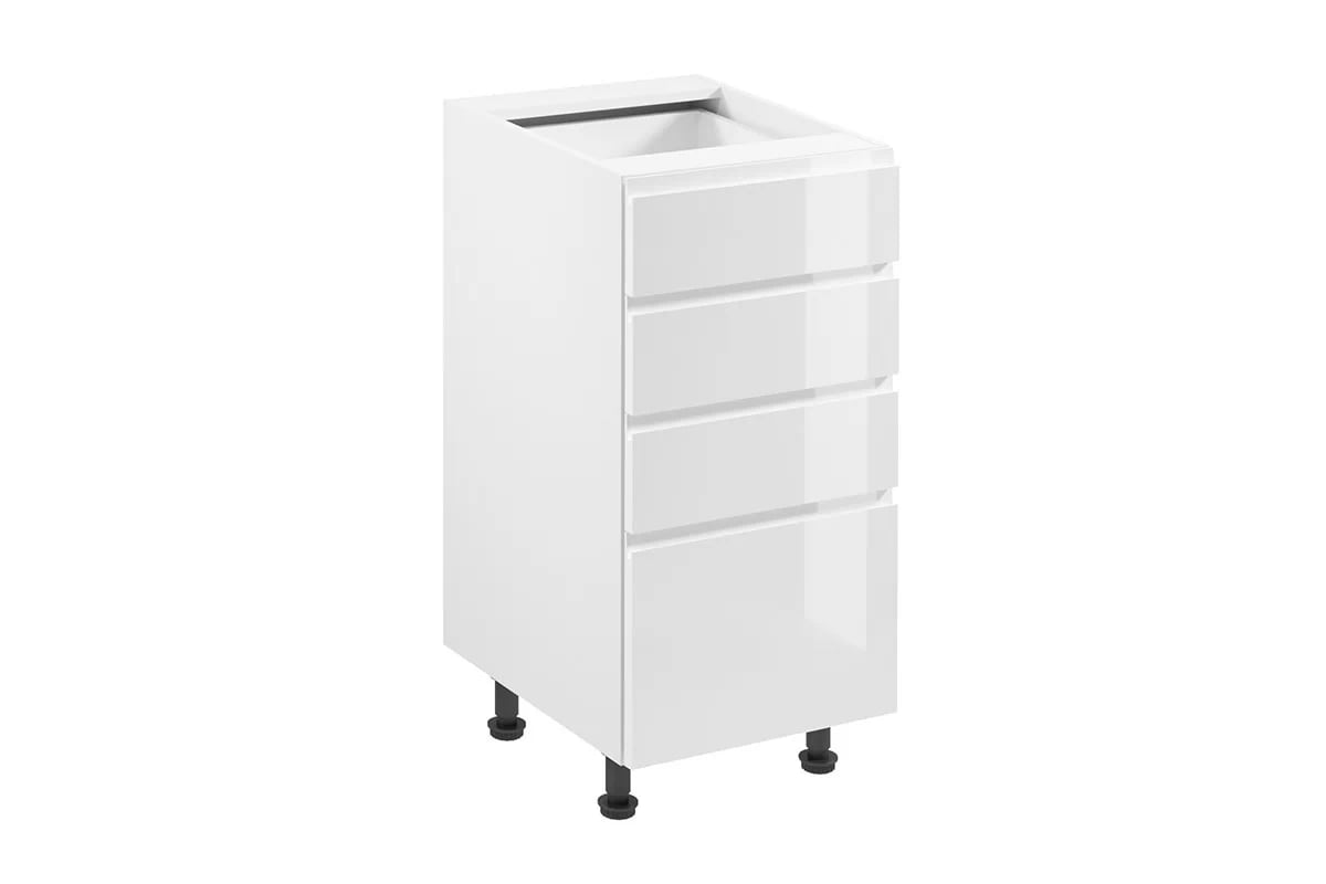 Spodní kuchyňská skříňka Aspen D40S4 se zásuvkami – bílý lesk Skříňka kuchyňská se čtyřmi zásuvkami Aspen D40S4 - bílý lesk