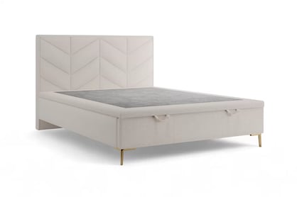 Boxspring postel Lindi 160x200 s úložným prostorem - béžová látka Perfect Harmony 02 / zlaté nohy Postel boxspring Lindi 160x200 s úložným prostorem- béžová šenil Perfect Harmony 02 / Nohy zlaté