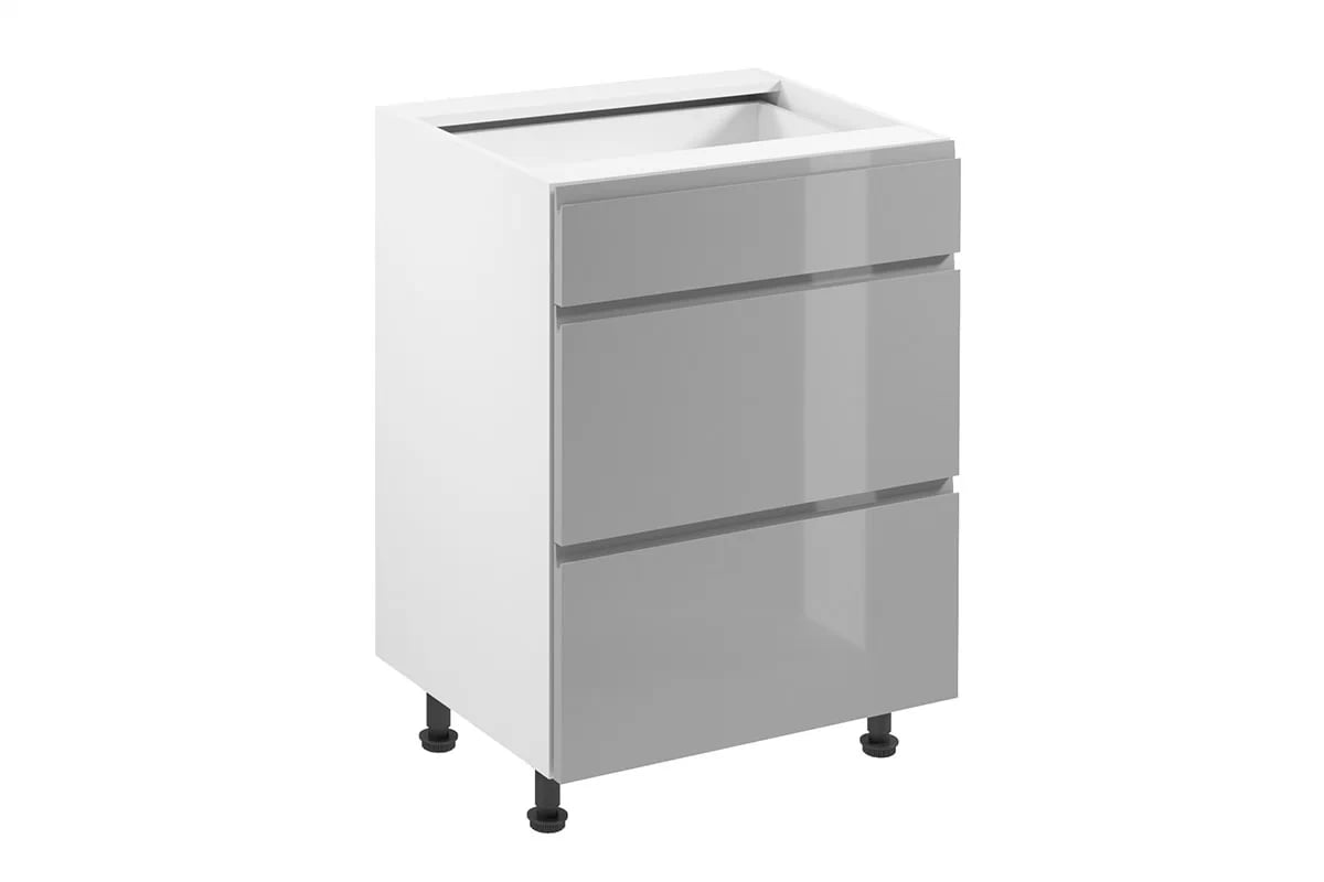 Dolní kuchyňská skříňka Aspen D60S3 se zásuvkami – šedý lesk Skříňka kuchyňská se třemi  zásuvkami Aspen D60S3 - šedý lesk