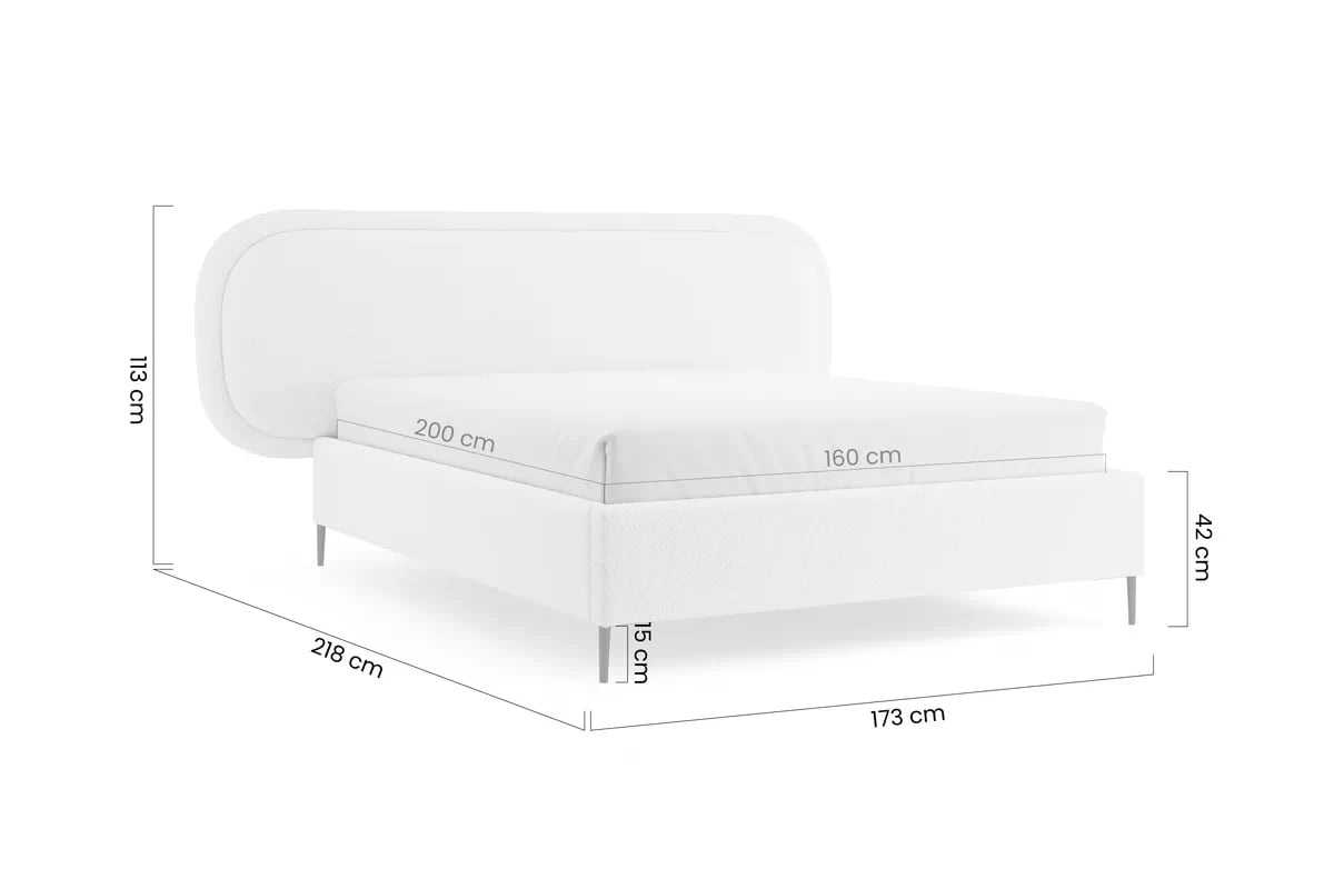 Čalúnená posteľ Delmi 160x200 s roštom - svetlobéžová látka Bouclé Lambi 8 / medené nožičky Posteľ čalouněné Delmi 160x200 ze stelazem - svetlý Béžová boucle Lambi 8 / nožičky miedziane