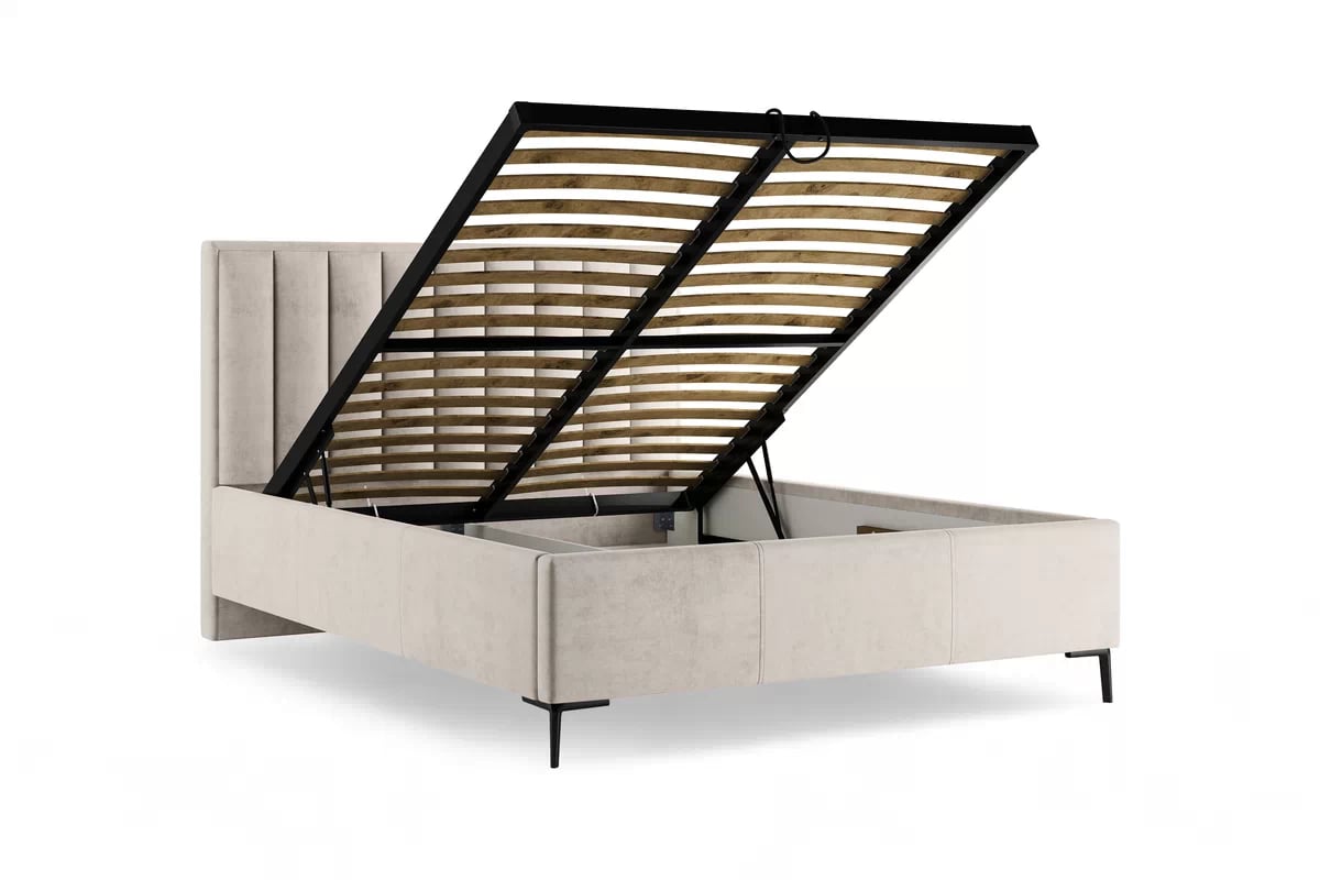 Čalouněná postel Misel 160x200 s roštem a úložným prostorem - světle béžový samet Magic Velvet 2201 / černé nohy Postel čalouněné Misel 140x200 ze stelazem a úložným prostorem - jasno béžová samet Magic Velvet 2201 / Nohy černá 